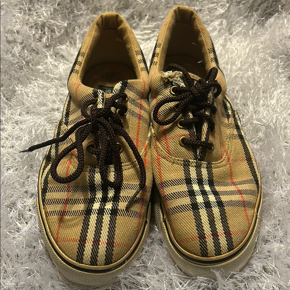 Burberry Plaid Canvas Sneakers with Brown Laces